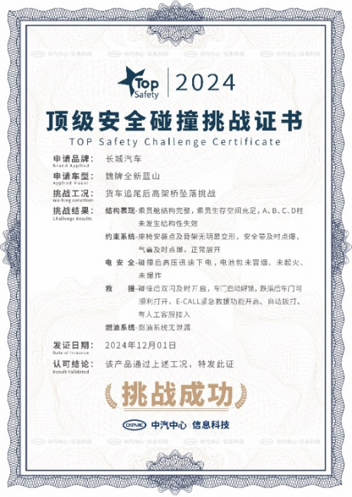 行業(yè)首個高架橋墜落挑戰(zhàn)成功通關(guān)！魏牌全新藍(lán)山實力演繹“頂級安全”(圖1)